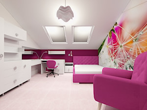 Poddasze- pokoje dziecięce - Duży biały fioletowy pokój dziecka dla nastolatka dla dziewczynki, styl nowoczesny - zdjęcie od ALI DECOR ALINA KOWALSKA PROJEKTOWANIE I ARANŻACJA WNĘTRZ