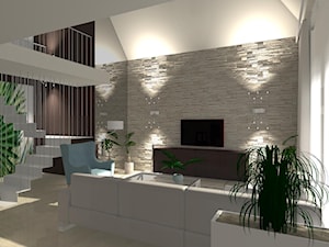 Salon z jadalnią - Duży beżowy salon z antresolą, styl nowoczesny - zdjęcie od ALI DECOR ALINA KOWALSKA PROJEKTOWANIE I ARANŻACJA WNĘTRZ