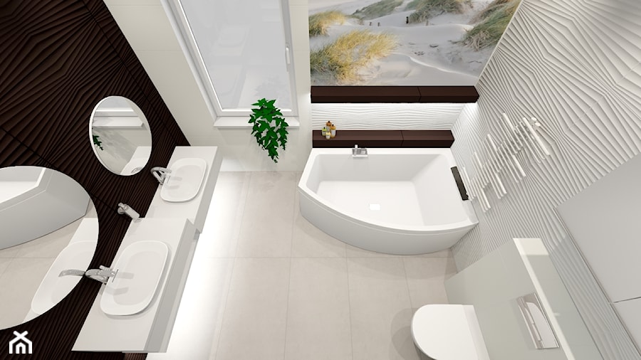 łazienka w 3 wersjach - Średnia z lustrem z dwoma umywalkami łazienka z oknem - zdjęcie od ALI DECOR ALINA KOWALSKA PROJEKTOWANIE I ARANŻACJA WNĘTRZ