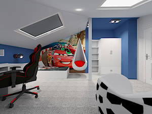 Poddasze- pokoje dziecięce - Duży szary niebieski pokój dziecka dla dziecka dla nastolatka dla chłopca, styl nowoczesny - zdjęcie od ALI DECOR ALINA KOWALSKA PROJEKTOWANIE I ARANŻACJA WNĘTRZ