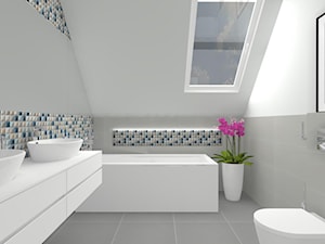 DOM PAJĘCZNO - Średnia na poddaszu z lustrem z dwoma umywalkami łazienka z oknem, styl nowoczesny - zdjęcie od ALI DECOR ALINA KOWALSKA PROJEKTOWANIE I ARANŻACJA WNĘTRZ
