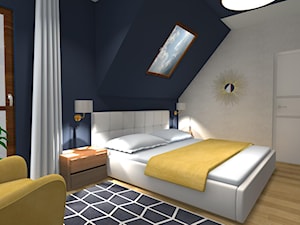 DOM PAJĘCZNO - Średnia niebieska szara sypialnia na poddaszu, styl nowoczesny - zdjęcie od ALI DECOR ALINA KOWALSKA PROJEKTOWANIE I ARANŻACJA WNĘTRZ