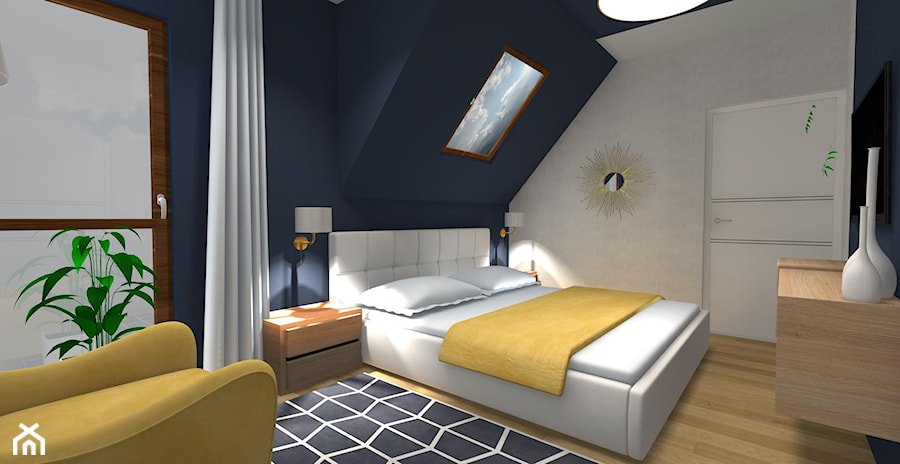 DOM PAJĘCZNO - Średnia niebieska szara sypialnia na poddaszu, styl nowoczesny - zdjęcie od ALI DECOR ALINA KOWALSKA PROJEKTOWANIE I ARANŻACJA WNĘTRZ