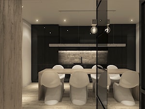 Projekt mieszkania we Wrocławiu - Średnia czarna szara jadalnia jako osobne pomieszczenie, styl minimalistyczny - zdjęcie od CUDO STUDIO