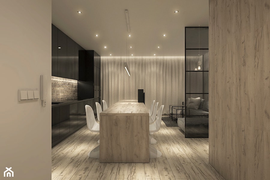 Projekt mieszkania we Wrocławiu - Duża otwarta z salonem kuchnia jednorzędowa z wyspą lub półwyspem z oknem, styl minimalistyczny - zdjęcie od CUDO STUDIO