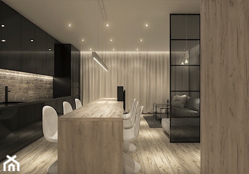 Projekt mieszkania we Wrocławiu - Średnia czarna jadalnia w kuchni, styl minimalistyczny - zdjęcie od CUDO STUDIO
