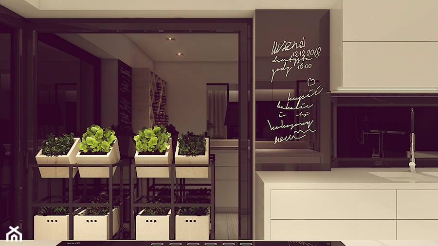 POP ART HOUSE - Mała z salonem czarna z zabudowaną lodówką z podblatowym zlewozmywakiem kuchnia jednorzędowa, styl minimalistyczny - zdjęcie od CUDO STUDIO