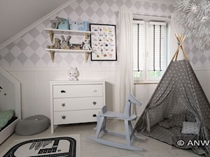 Inspiracje - Mały biały szary pokój dziecka dla dziecka dla chłopca dla dziewczynki, styl skandynawski - zdjęcie od ANWIS Sp. z o.o.