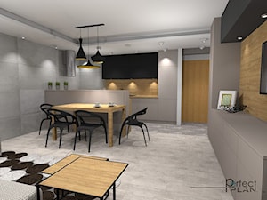 Mieszkanie z nutą loftu - Średni szary salon z kuchnią z jadalnią, styl nowoczesny - zdjęcie od PerfectPLAN