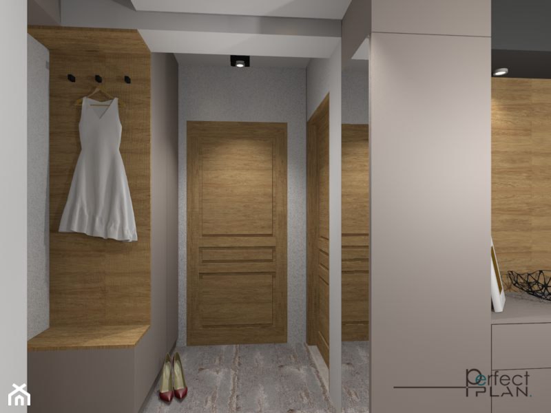 Mieszkanie z nutą loftu - Mały z wieszakiem szary hol / przedpokój, styl nowoczesny - zdjęcie od PerfectPLAN