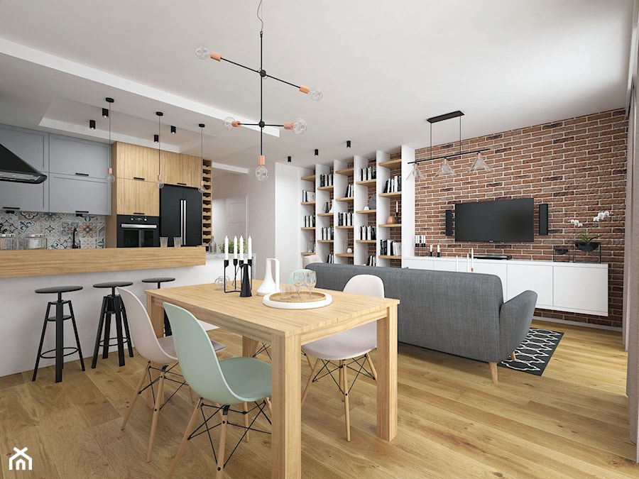 Projekt domu 90 m2 / Kraków - Średnia biała jadalnia w salonie w kuchni, styl nowoczesny - zdjęcie od BIG IDEA studio projektowe