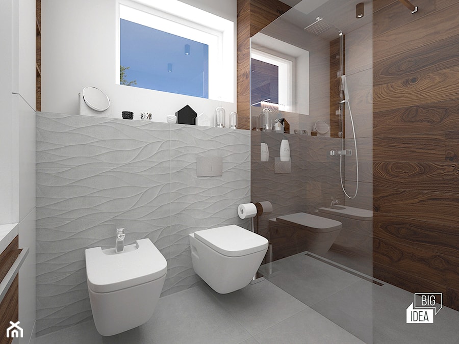 Projekt domu 43 m2 / Damienice - Średnia bez okna z punktowym oświetleniem łazienka, styl nowoczesny - zdjęcie od BIG IDEA studio projektowe