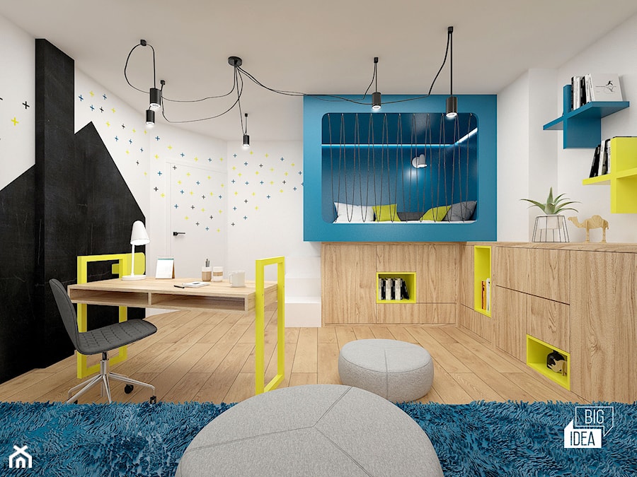 Projekt willi 300 m2 cz. I / Bochnia - Duży biały czarny niebieski pokój dziecka dla dziecka dla nastolatka dla chłopca dla dziewczynki, styl nowoczesny - zdjęcie od BIG IDEA studio projektowe