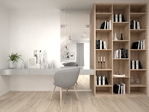 Projekt poddasza 45 m2 / Jabłonka - Duża biała z biurkiem sypialnia, styl skandynawski - zdjęcie od BIG IDEA studio projektowe