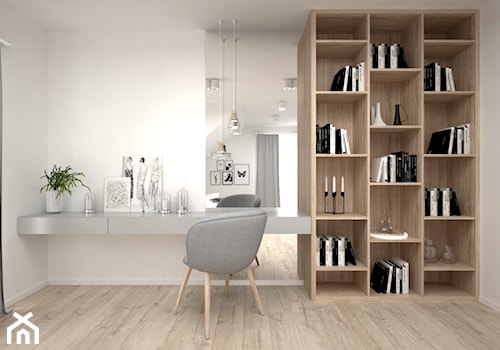 Projekt poddasza 45 m2 / Jabłonka - Duża biała z biurkiem sypialnia, styl skandynawski - zdjęcie od BIG IDEA studio projektowe