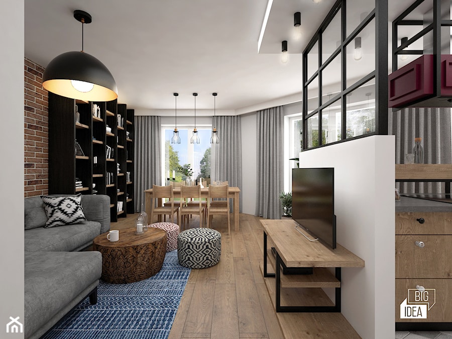 Projekt mieszkania 70,42 m2 / Warszawa - Mały biały salon z jadalnią, styl nowoczesny - zdjęcie od BIG IDEA studio projektowe