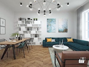 Projekt mieszkania w kamienicy 90 m2 / Kraków - Mały szary salon z jadalnią, styl nowoczesny - zdjęcie od BIG IDEA studio projektowe