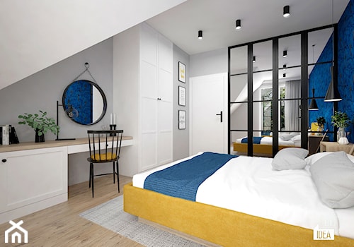 Projekt domu 107,52 m2 / Wieliczka - Średnia niebieska szara sypialnia na poddaszu, styl nowoczesny - zdjęcie od BIG IDEA studio projektowe