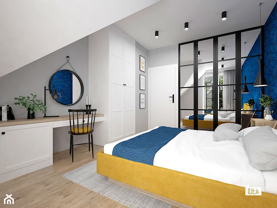 Projekt domu 107,52 m2 / Wieliczka - Średnia niebieska szara sypialnia na poddaszu, styl nowoczesny - zdjęcie od BIG IDEA studio projektowe