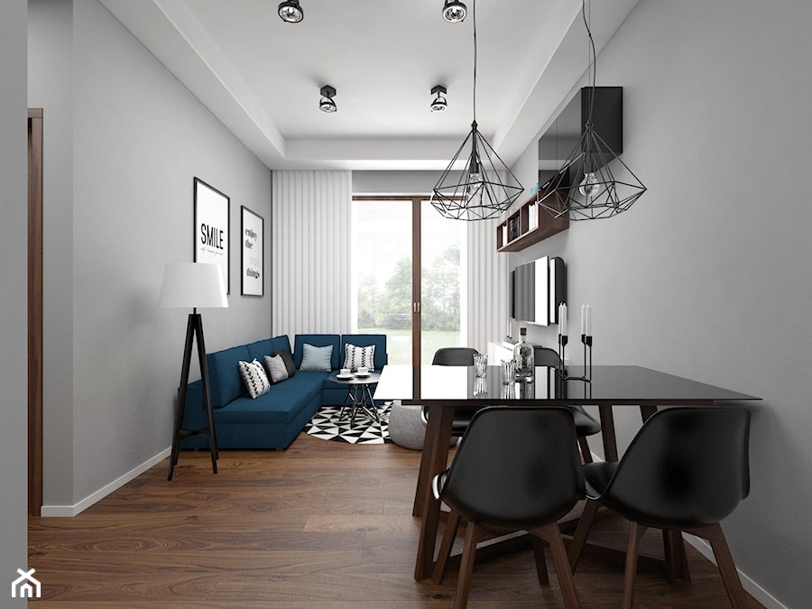 Projekt mieszkania 57 m2 / Kraków - Mały szary salon z jadalnią, styl nowoczesny - zdjęcie od BIG IDEA studio projektowe