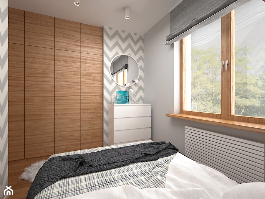 Projekt mieszkania 30 m2 / Kraków - Mała szara sypialnia, styl skandynawski - zdjęcie od BIG IDEA studio projektowe