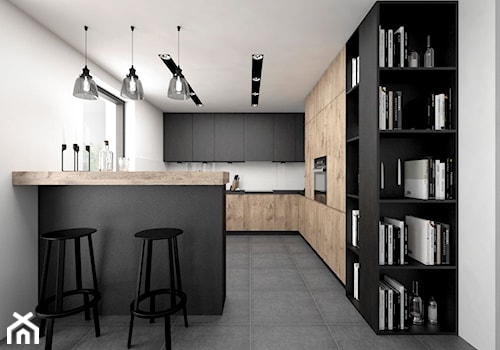 Projekt kuchni 13 m2 / Kraków - Duża otwarta biała z zabudowaną lodówką kuchnia w kształcie litery g z wyspą lub półwyspem, styl nowoczesny - zdjęcie od BIG IDEA studio projektowe