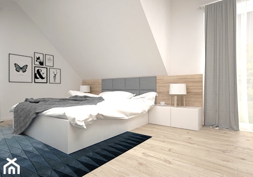Projekt poddasza 45 m2 / Jabłonka - Duża biała sypialnia na poddaszu, styl skandynawski - zdjęcie od BIG IDEA studio projektowe