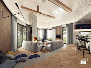 Projekt willi 300 m2 cz. III / Bochnia - Duży biały salon z kuchnią z jadalnią, styl nowoczesny - zdjęcie od BIG IDEA studio projektowe