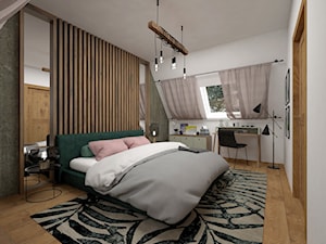Projekt sypialni 15 m2 / Nowy Targ - Średnia biała szara sypialnia na poddaszu, styl industrialny - zdjęcie od BIG IDEA studio projektowe