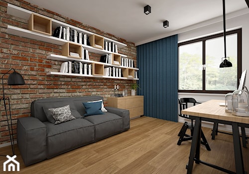 Projekt mieszkania 85 m2 / Kraków - Duże z sofą szare biuro, styl skandynawski - zdjęcie od BIG IDEA studio projektowe