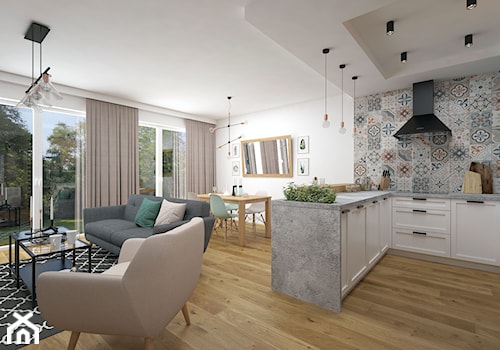 Projekt domu 90 m2 / Kraków - Średnia z salonem z kamiennym blatem z zabudowaną lodówką kuchnia w kształcie litery l z wyspą lub półwyspem, styl nowoczesny - zdjęcie od BIG IDEA studio projektowe