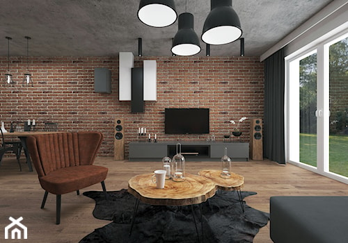 Projekt mieszkania 60 m2 / Duchnice - Duży biały szary salon z jadalnią, styl industrialny - zdjęcie od BIG IDEA studio projektowe