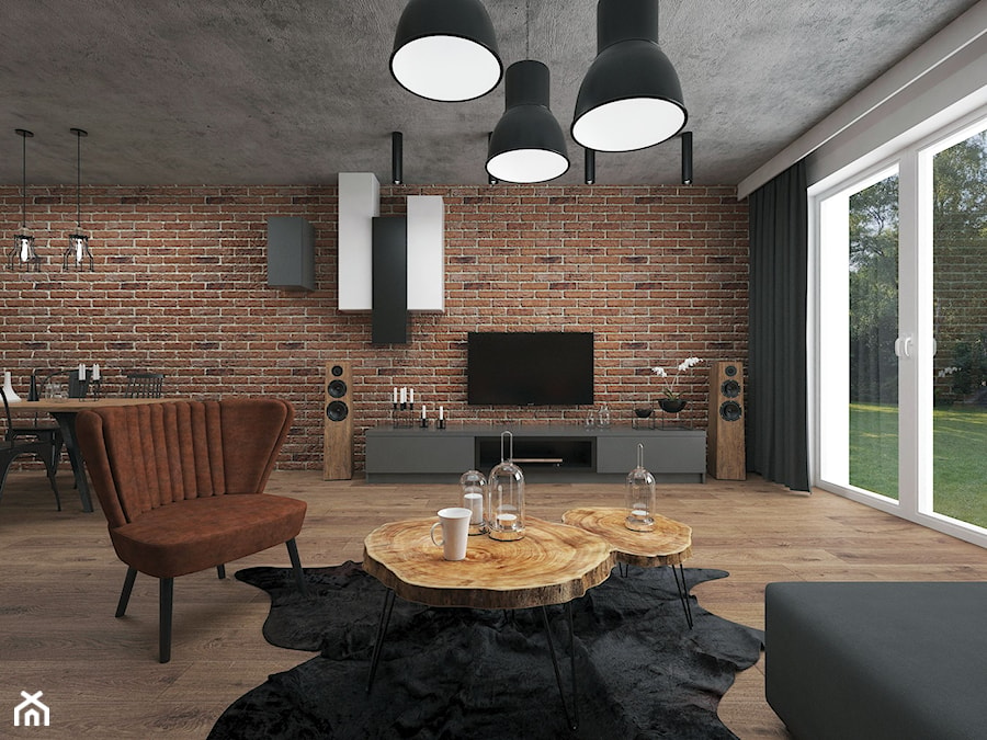 Projekt mieszkania 60 m2 / Duchnice - Duży biały szary salon z jadalnią, styl industrialny - zdjęcie od BIG IDEA studio projektowe