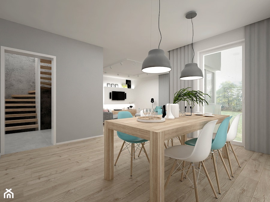 Projekt domu 70 m2 / Jabłonka - Średnia biała szara jadalnia jako osobne pomieszczenie, styl skandynawski - zdjęcie od BIG IDEA studio projektowe