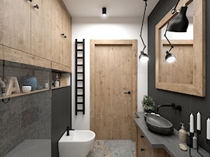 Projekt mieszkania 70,42 m2 / Warszawa - Mała bez okna z lustrem z punktowym oświetleniem łazienka, styl industrialny - zdjęcie od BIG IDEA studio projektowe