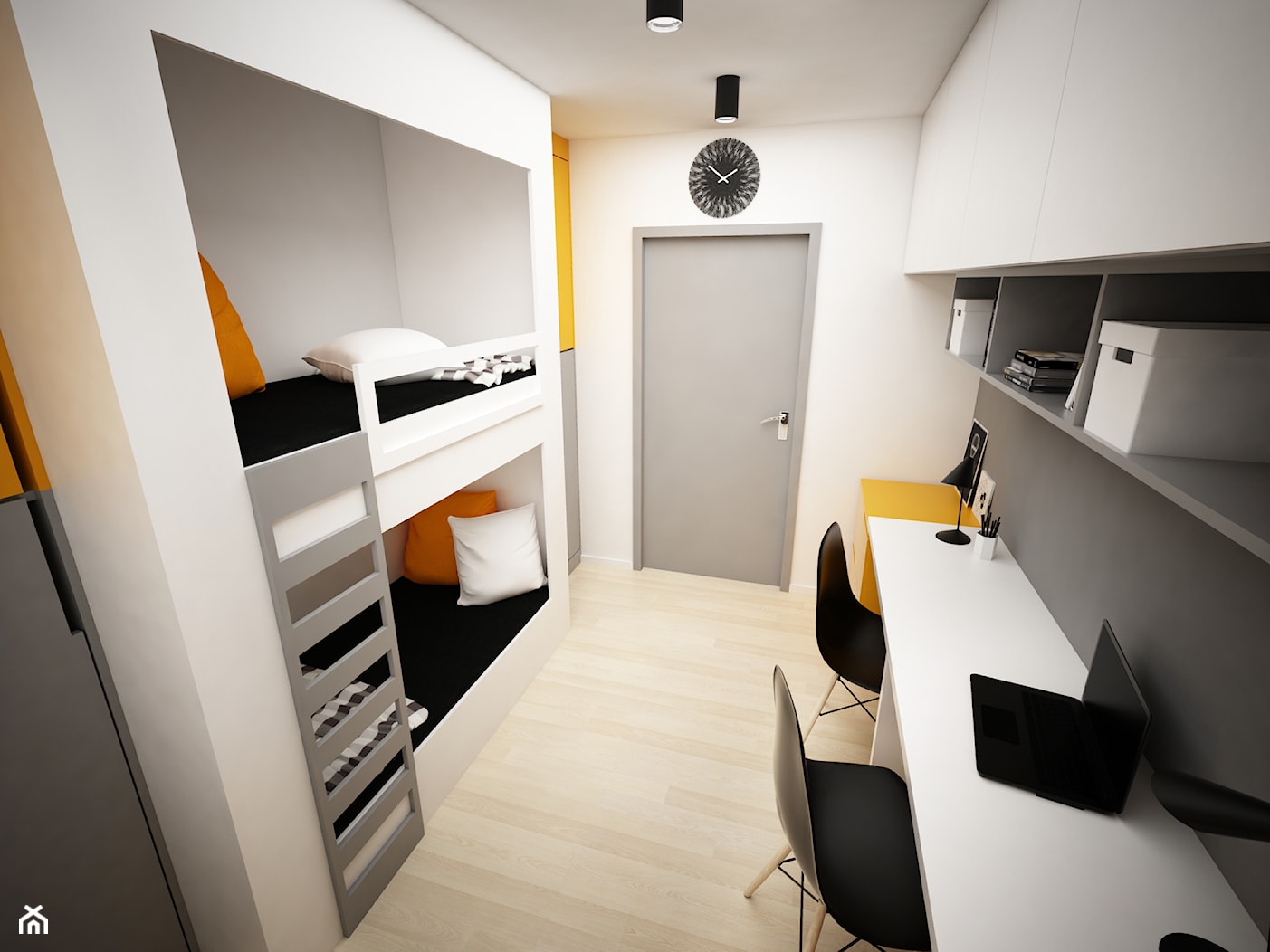 Projekt pokoju dla nastolatków 9m2 / Kraków - Mały biały pokój dziecka dla nastolatka dla chłopca dla rodzeństwa - zdjęcie od BIG IDEA studio projektowe - Homebook
