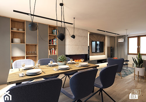 Projekt domu 43 m2 / Damienice - Średni szary salon z jadalnią, styl nowoczesny - zdjęcie od BIG IDEA studio projektowe