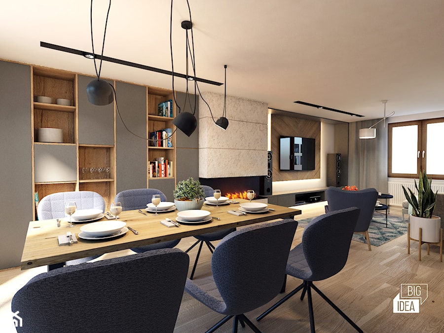 Projekt domu 43 m2 / Damienice - Średni szary salon z jadalnią, styl nowoczesny - zdjęcie od BIG IDEA studio projektowe