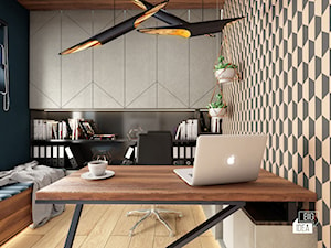 Projekt willi 300 m2 cz. III / Bochnia - Średnie w osobnym pomieszczeniu z sofą beżowe czarne niebieskie biuro, styl nowoczesny - zdjęcie od BIG IDEA studio projektowe