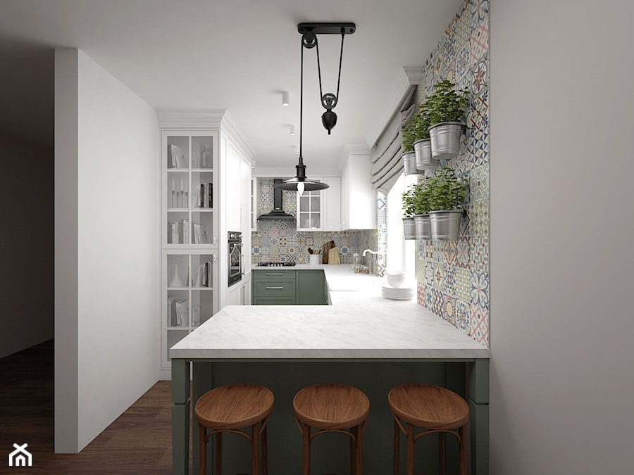 Projekt kuchni 10 m2 / Niepołomice - Średnia otwarta szara z zabudowaną lodówką z podblatowym zlewozmywakiem kuchnia w kształcie litery g z oknem, styl tradycyjny - zdjęcie od BIG IDEA studio projektowe