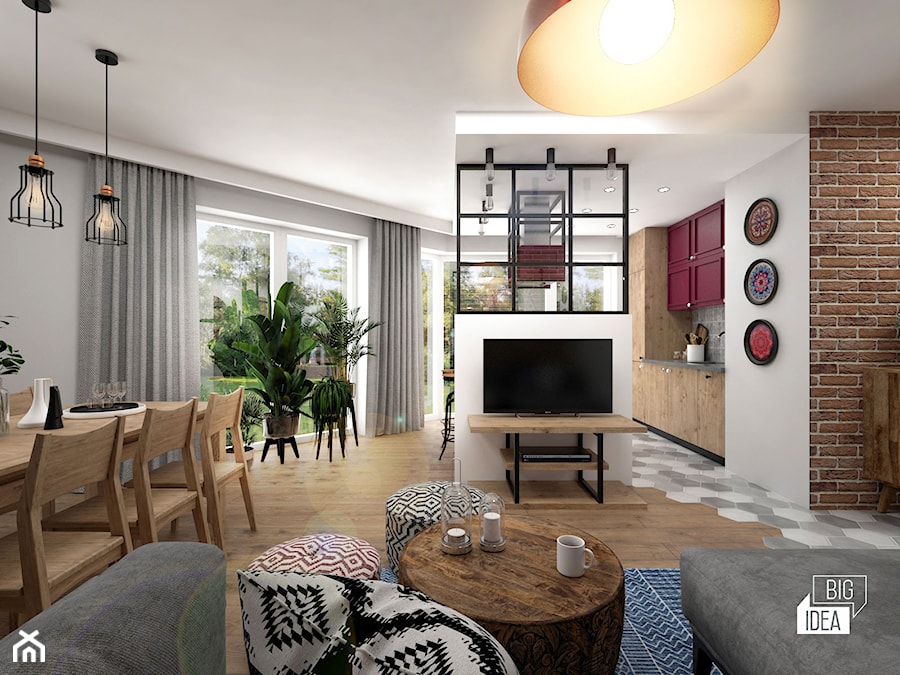 Projekt mieszkania 70,42 m2 / Warszawa - Średni biały salon z kuchnią z jadalnią, styl nowoczesny - zdjęcie od BIG IDEA studio projektowe