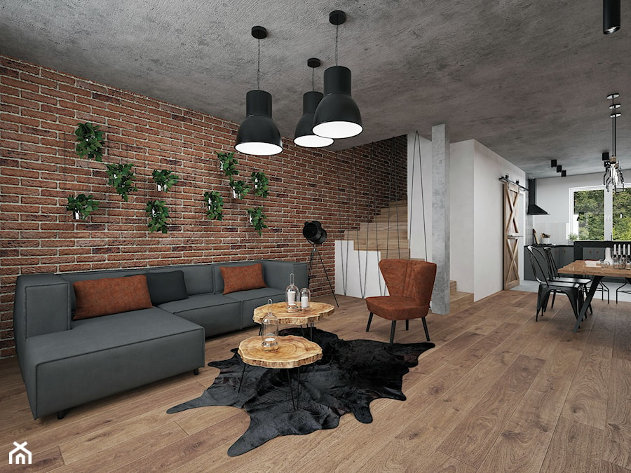 Projekt mieszkania 60 m2 / Duchnice - Duży biały salon z jadalnią, styl industrialny - zdjęcie od BIG IDEA studio projektowe