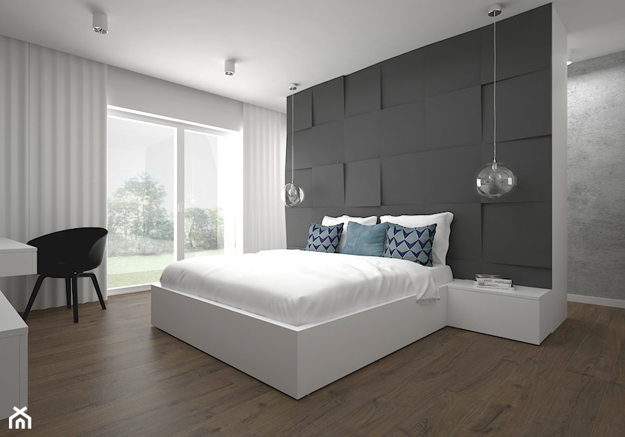 Projekt domu 120 m2 / Bochnia - Średnia biała czarna sypialnia, styl nowoczesny - zdjęcie od BIG IDEA studio projektowe