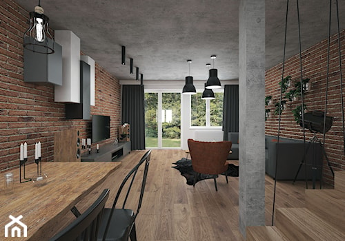Projekt mieszkania 60 m2 / Duchnice - Duży szary salon z jadalnią, styl industrialny - zdjęcie od BIG IDEA studio projektowe