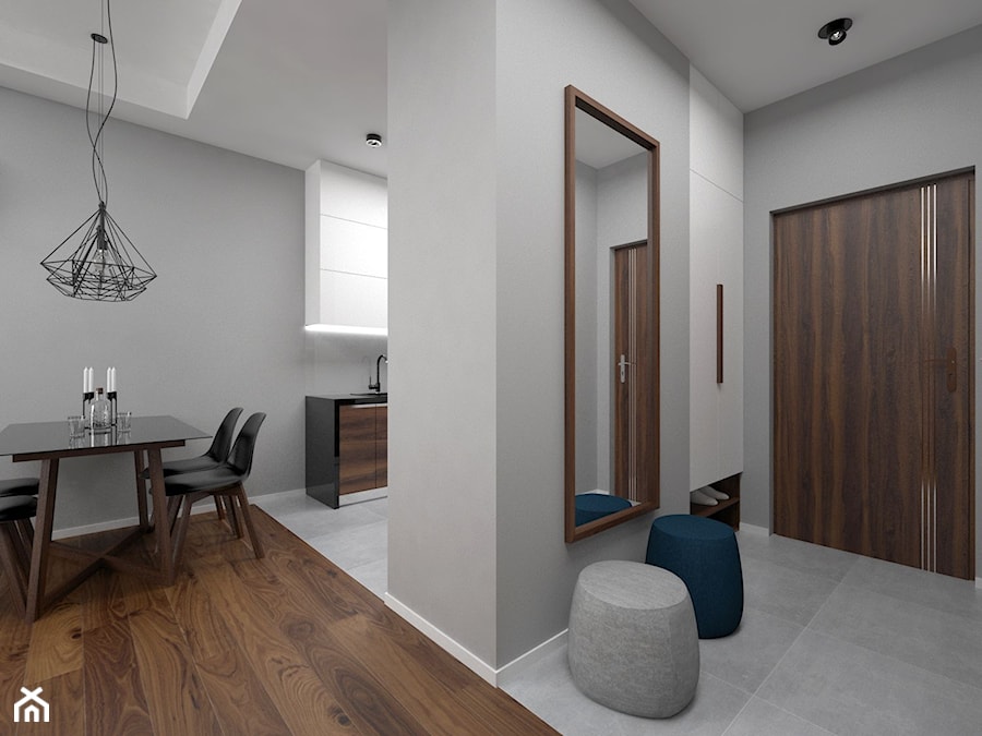 Projekt mieszkania 57 m2 / Kraków - Mały szary hol / przedpokój, styl nowoczesny - zdjęcie od BIG IDEA studio projektowe