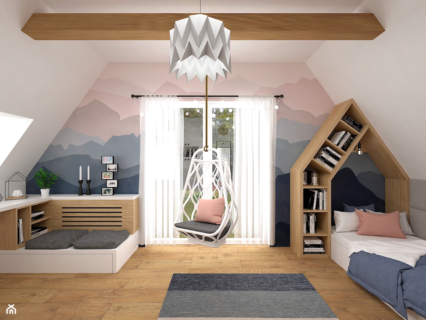 Pokoje dla dzieci 17 + 17 m2 / Nowy Targ - Średni biały szary pokój dziecka dla nastolatka dla chłop ... - zdjęcie od BIG IDEA studio projektowe - Homebook