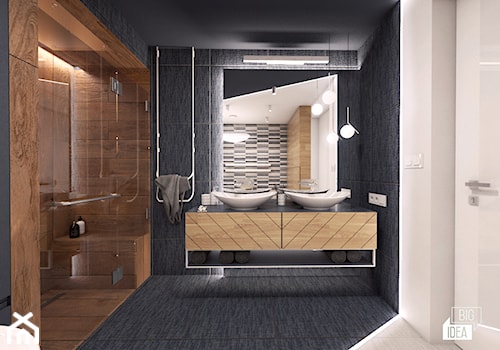 Projekt willi 300 m2 cz. II / Bochnia - Średnia bez okna z dwoma umywalkami z punktowym oświetleniem łazienka, styl nowoczesny - zdjęcie od BIG IDEA studio projektowe