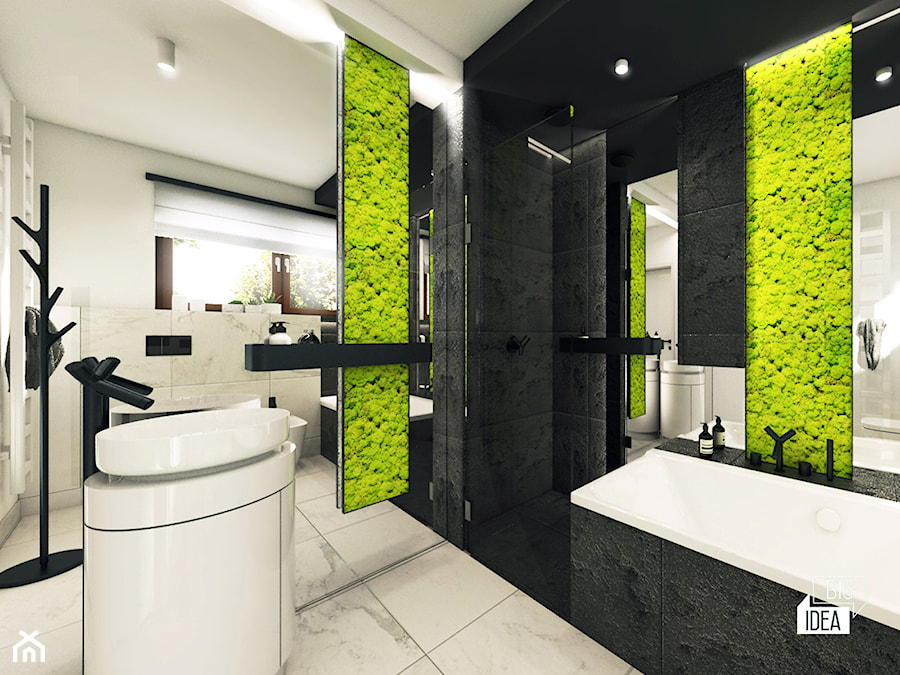 Projekt willi 300 m2 cz. II / Bochnia - Mała z lustrem z punktowym oświetleniem łazienka z oknem, styl nowoczesny - zdjęcie od BIG IDEA studio projektowe