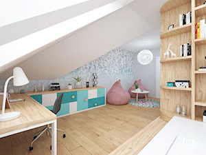 Projekt willi 300 m2 cz. I / Bochnia - Duży biały szary niebieski pokój dziecka dla nastolatka dla dziewczynki, styl nowoczesny - zdjęcie od BIG IDEA studio projektowe