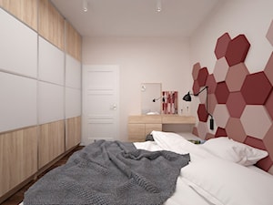 Projekt mieszkania 60 m2 / Kraków - Mała beżowa z biurkiem sypialnia, styl minimalistyczny - zdjęcie od BIG IDEA studio projektowe